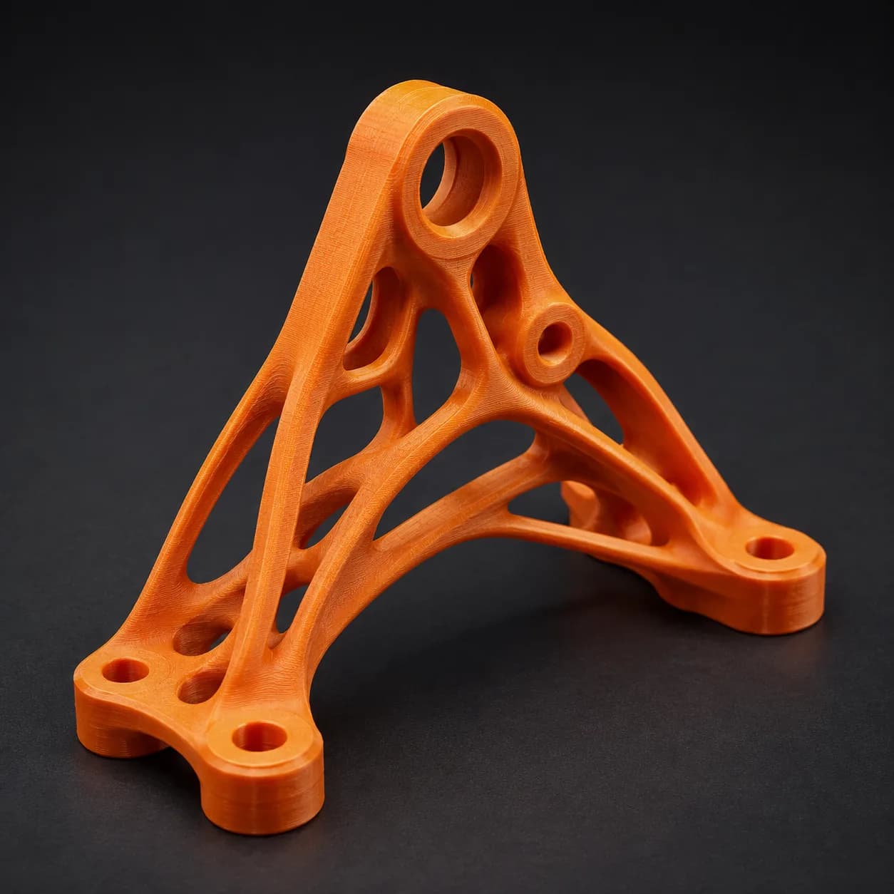 Orange topology-optimised printed bracket