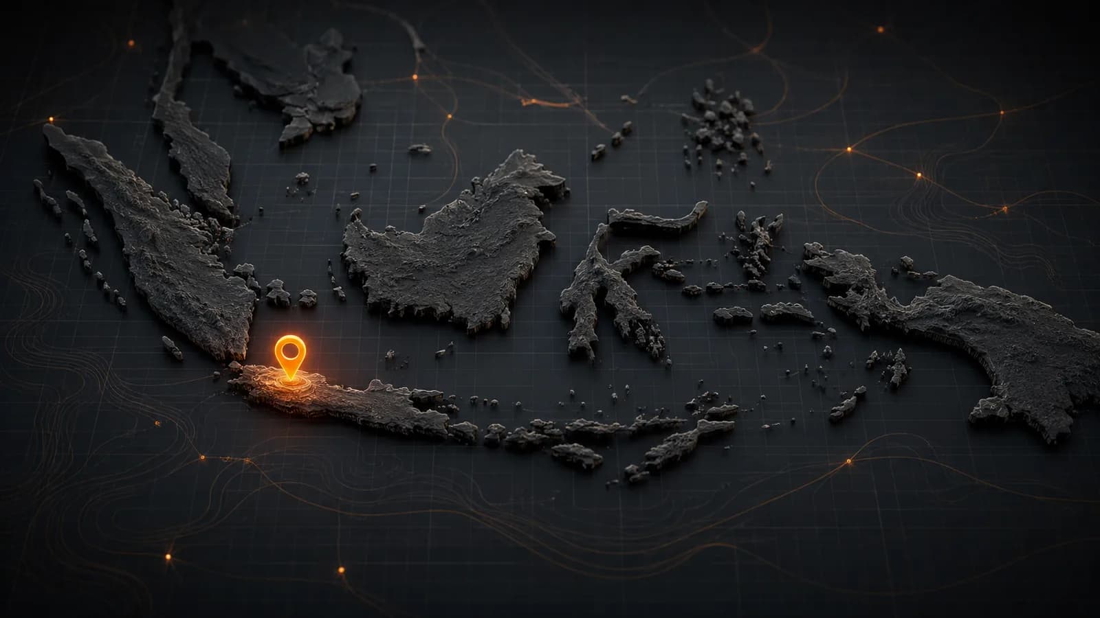 Stylised map of Indonesia with a marker near Jakarta