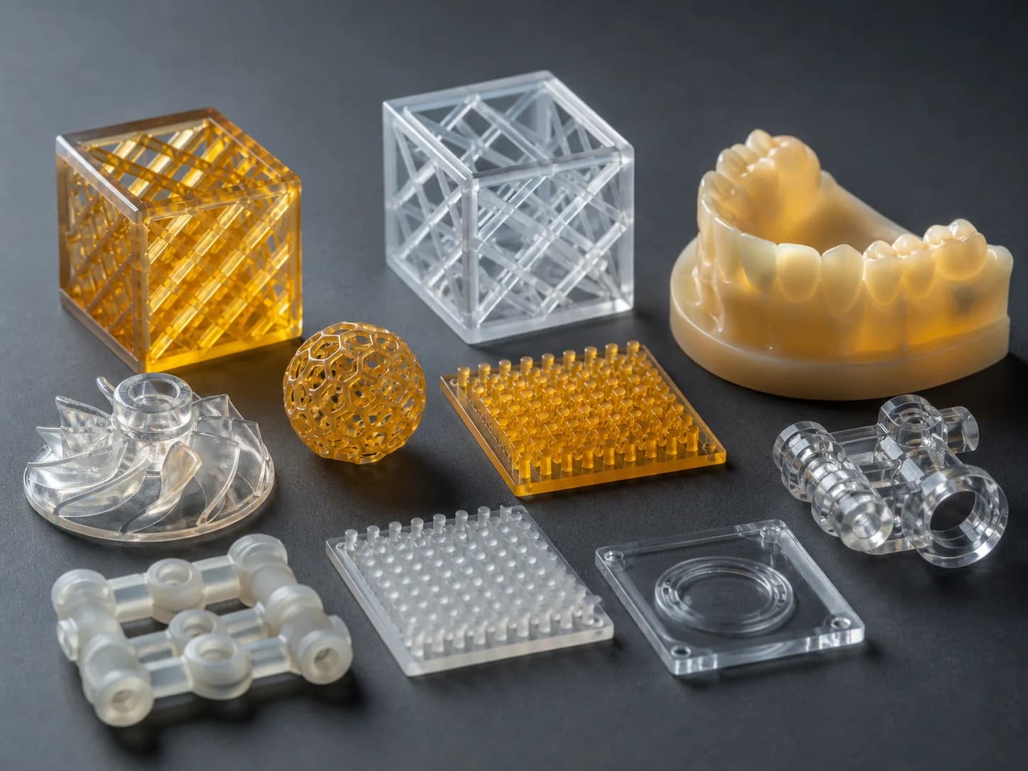 Clear and amber photopolymer resin samples