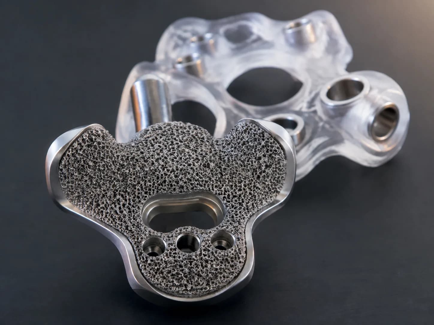 Close-up of a porous titanium orthopaedic implant
