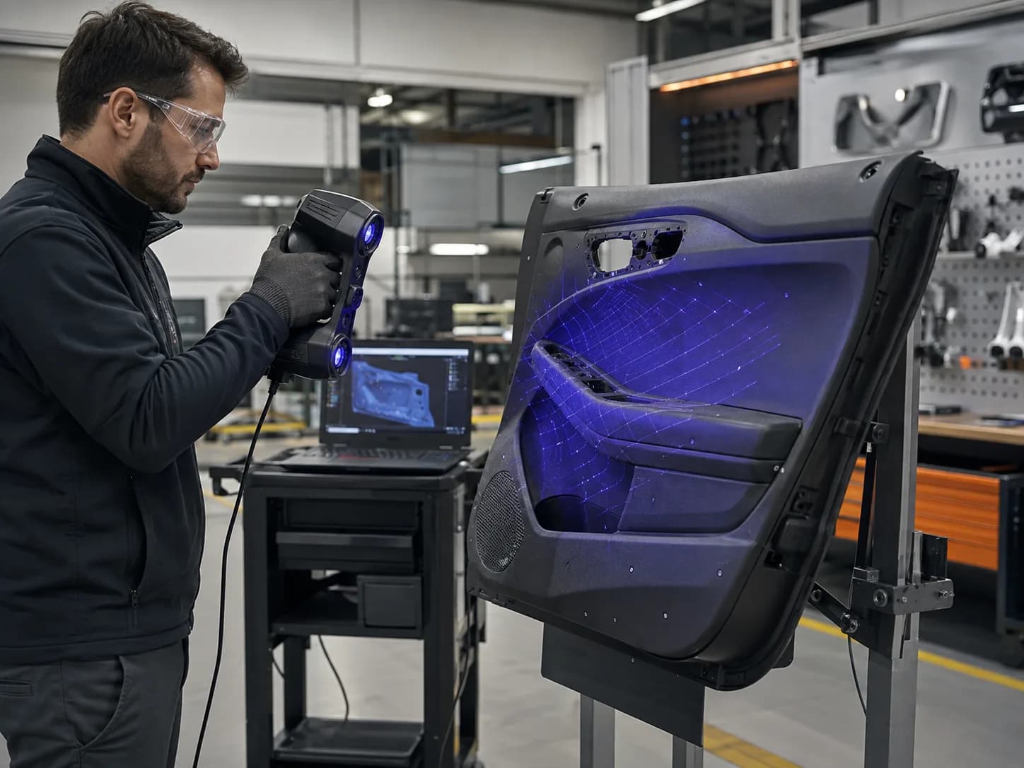 Engineer reverse engineering a vehicle door panel
