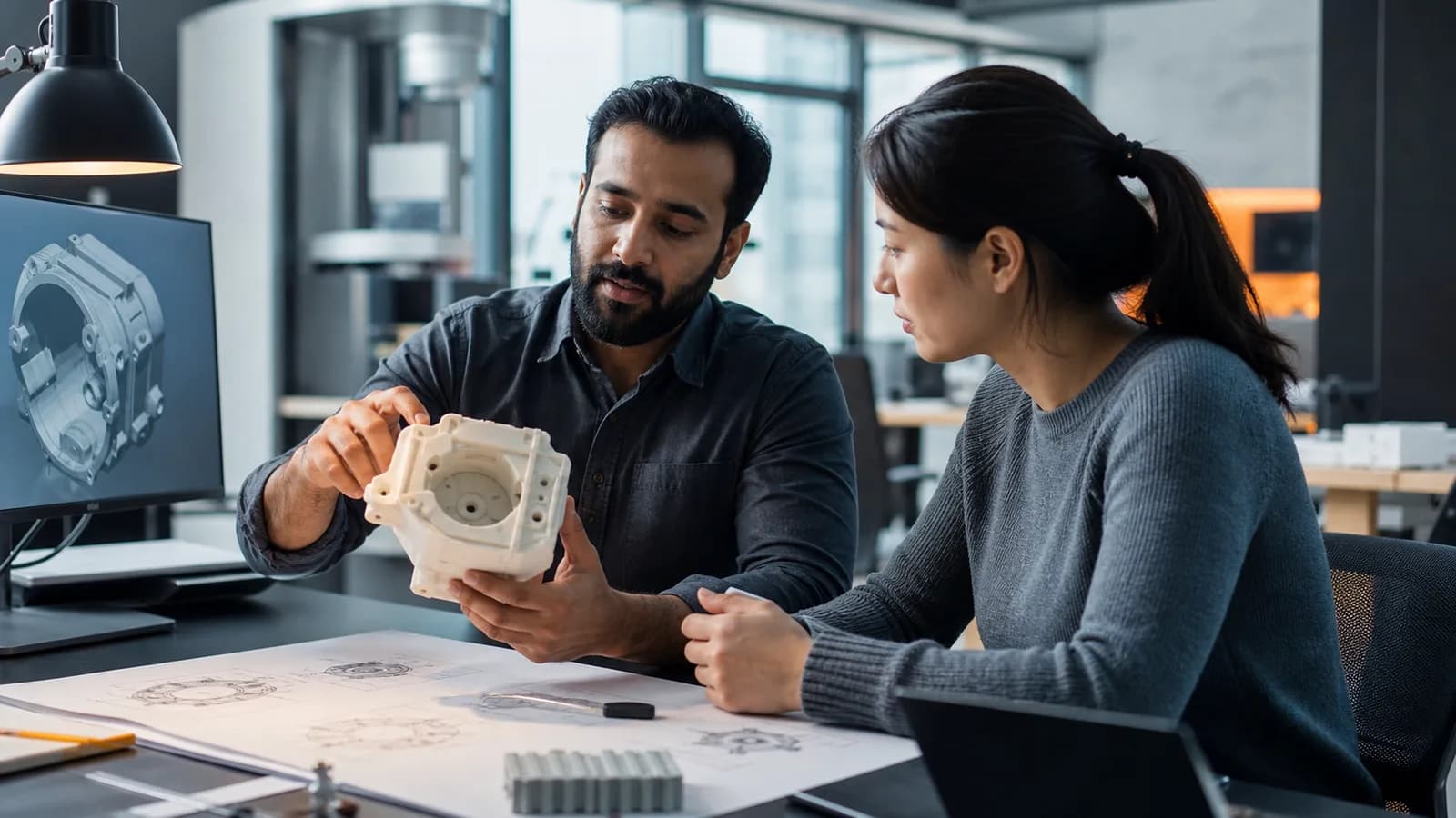 Consultant and client reviewing a printed prototype