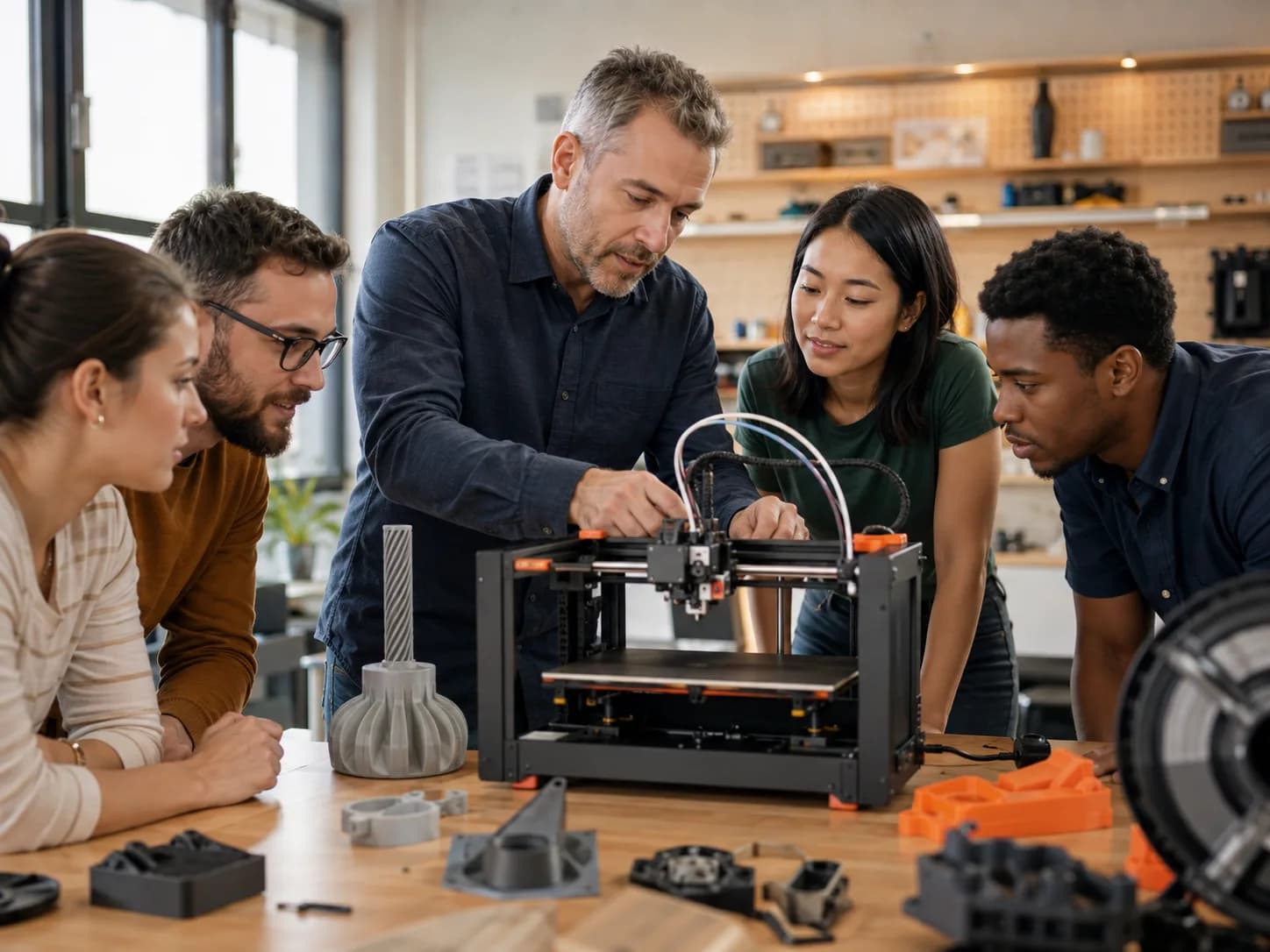 Instructor leading a hands-on 3D printing workshop